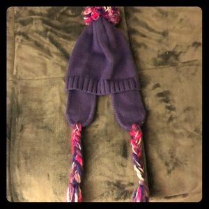Purple, pink, and white ski cap